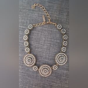 Vintage Oscar De La Renta Gold Tone Brass and White  Crystals  Necklace